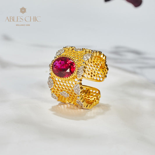 Bague florale en nid d'abeille en dentelle 6045