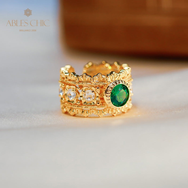 Emerald Fretwork Open Ring 5998