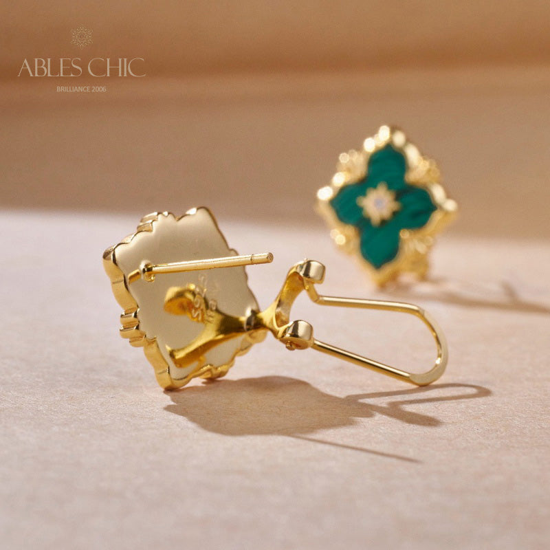 Turquoise Clover Malachite Earrings 5789