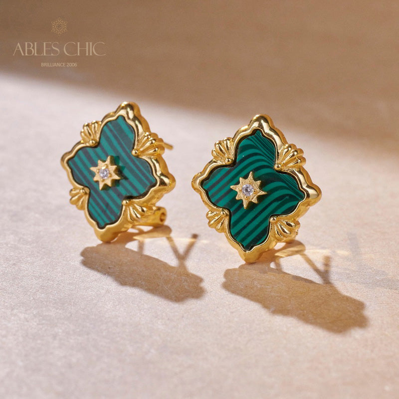 Turquoise Clover Malachite Earrings 5789