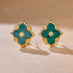 Turquoise Clover Malachite Earrings 5789
