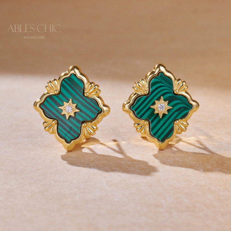 Turquoise Clover Malachite Earrings 5789