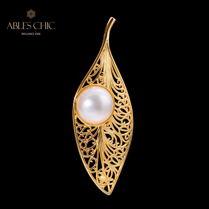 Mabe Pearl Filigree Leaf Pendant 5844