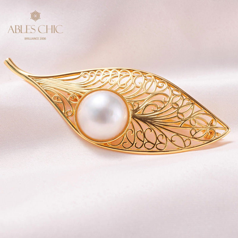 Mabe Pearl Filigree Leaf Pendant 5844