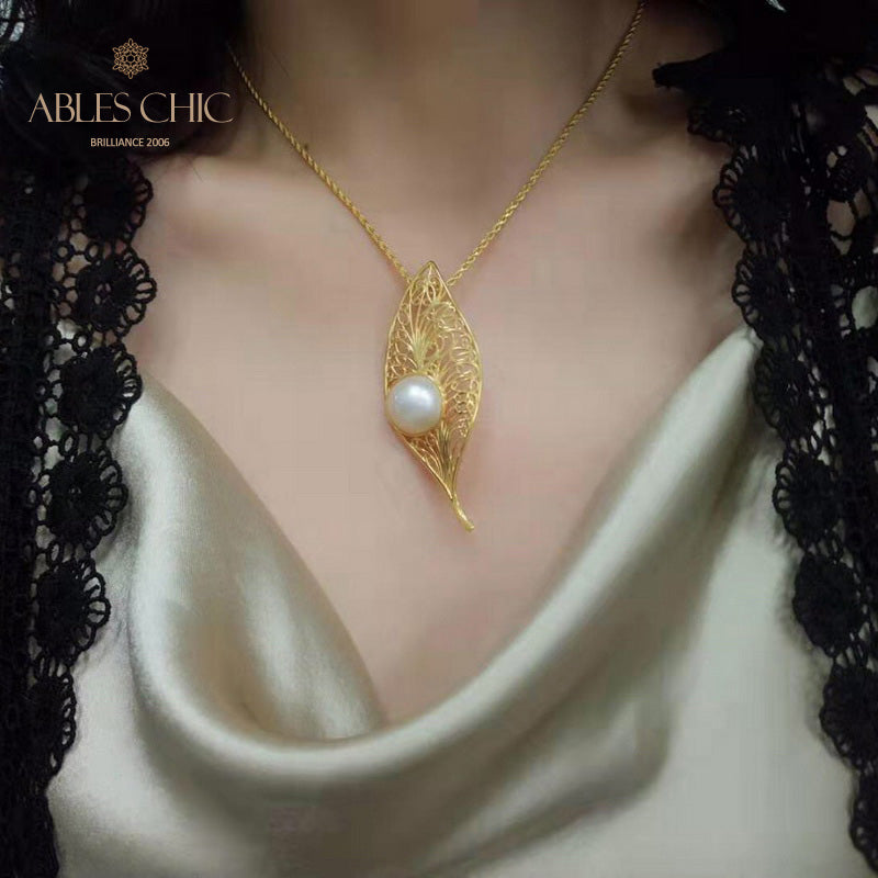 Mabe Pearl Filigree Leaf Pendant 5844