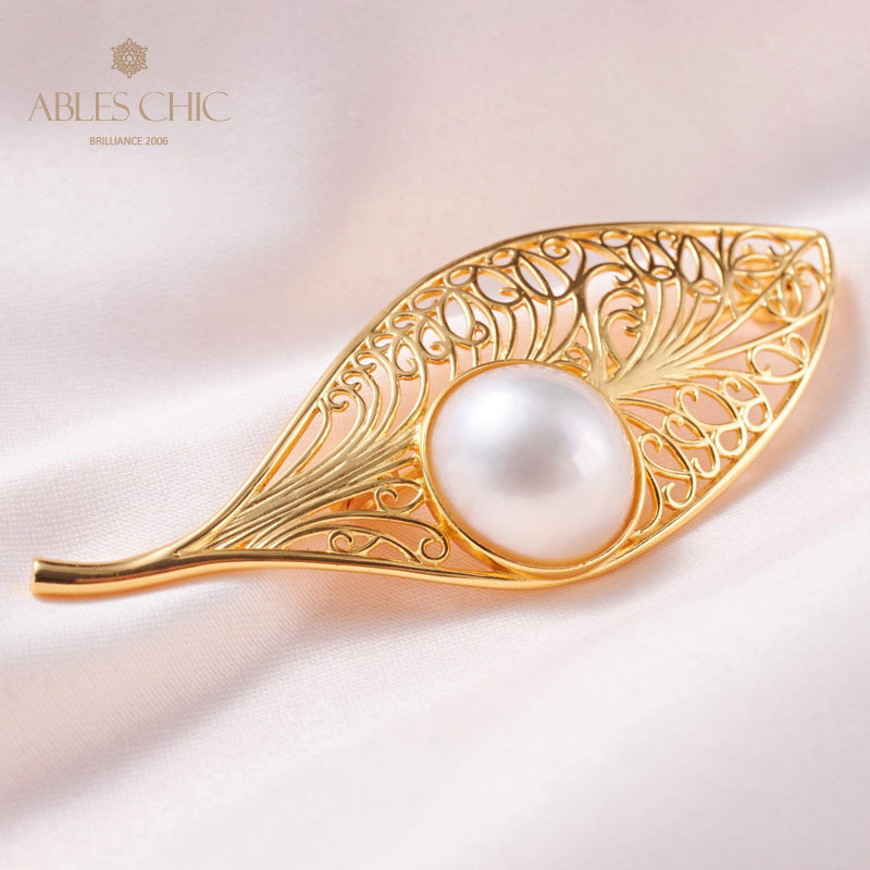 Mabe Pearl Filigree Leaf Pendant 5844