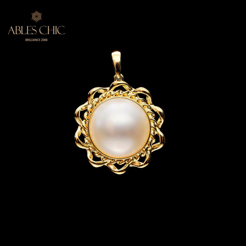 Wavy Halo Mabe Pearl Pendant 5847