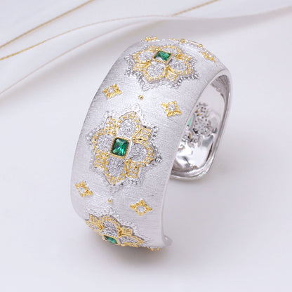 Dense Fretwork Emerald Floral Bracelet 5232