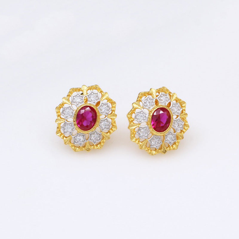 Filigree Flower Solitaire Ruby Earrings 5394