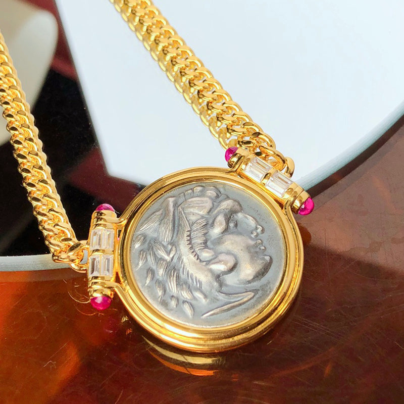 Greek Zeus Antique Coin Necklace 5842