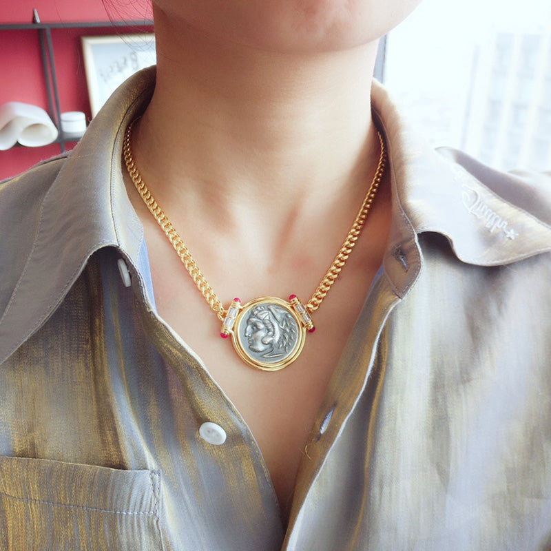 Greek Zeus Antique Coin Necklace 5842