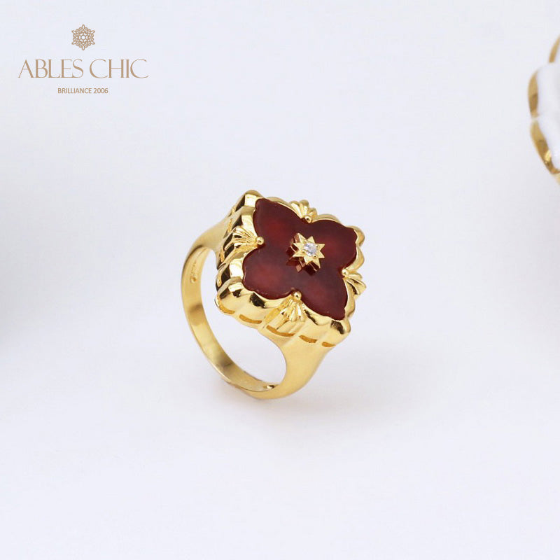 Agate Clover Fretwork Ring 5037