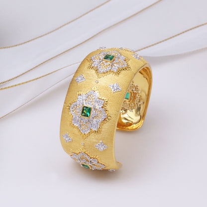 Dense Fretwork Emerald Floral Bracelet 5228
