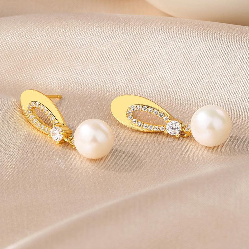 Freshwater Pearl Oval Earrings PE1009