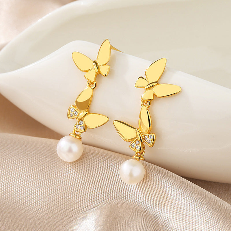 Freshwater Pearl Butterfly Earrings PE1021