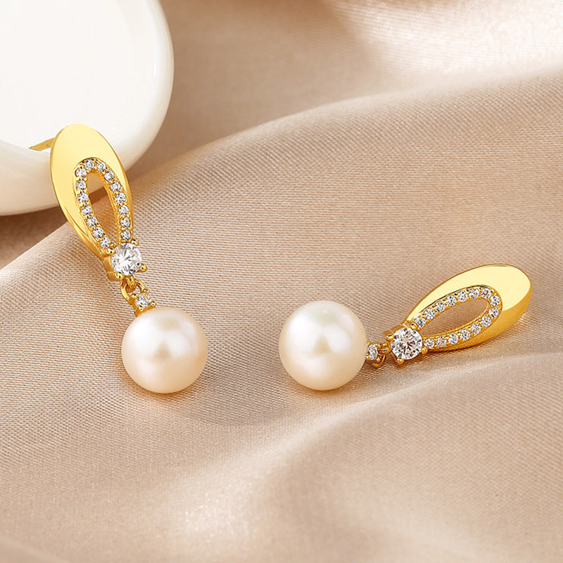 Freshwater Pearl Oval Earrings PE1009