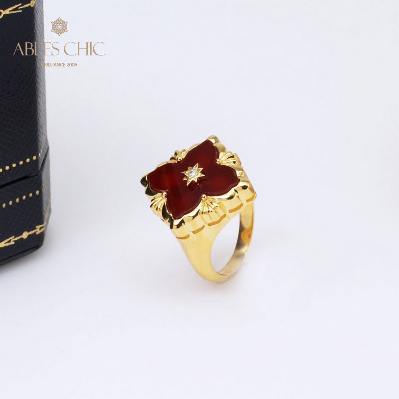 Agate Clover Fretwork Ring 5037