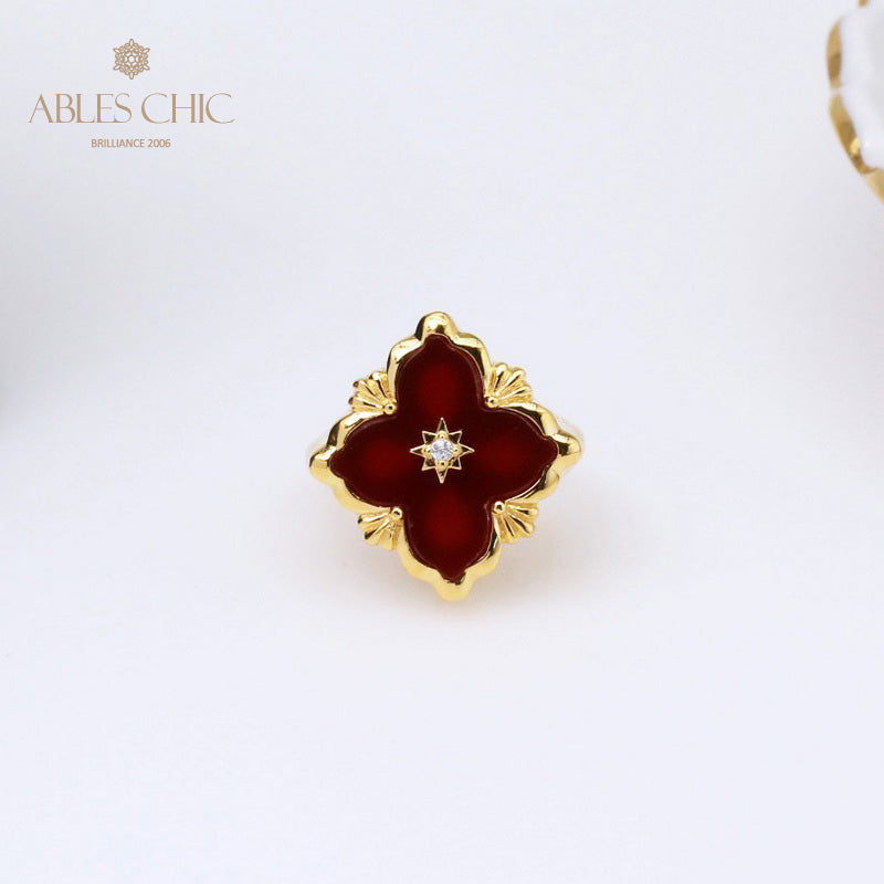 Agate Clover Fretwork Ring 5079