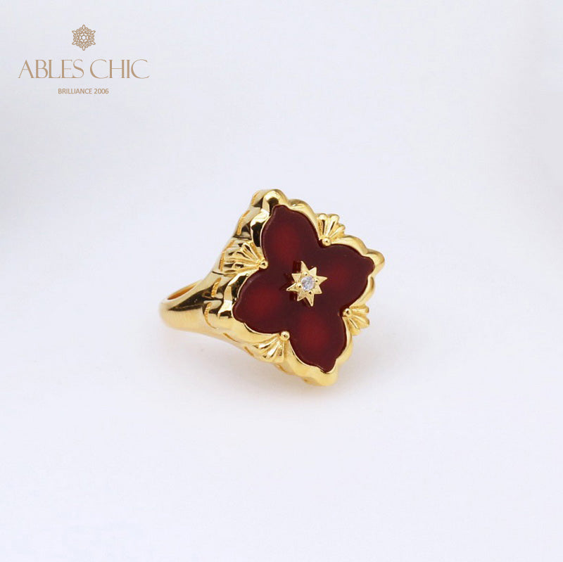 Agate Clover Fretwork Ring 5079