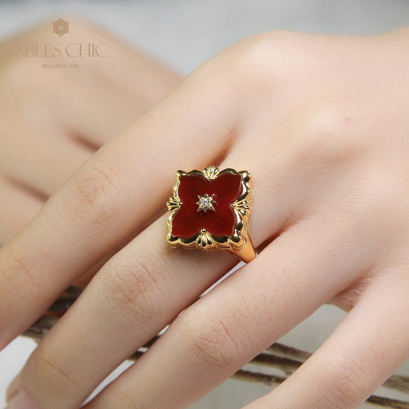 Agate Clover Fretwork Ring 5079