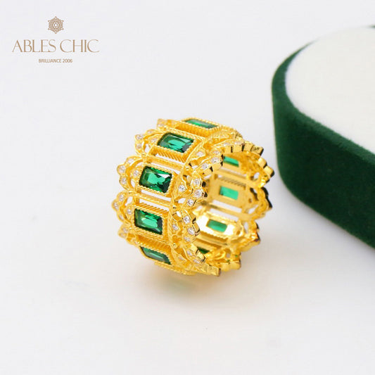 Emerald Fretwork Floral Ring 5094