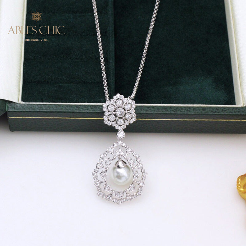 Filigree Teardrop Pearl Necklace 6275