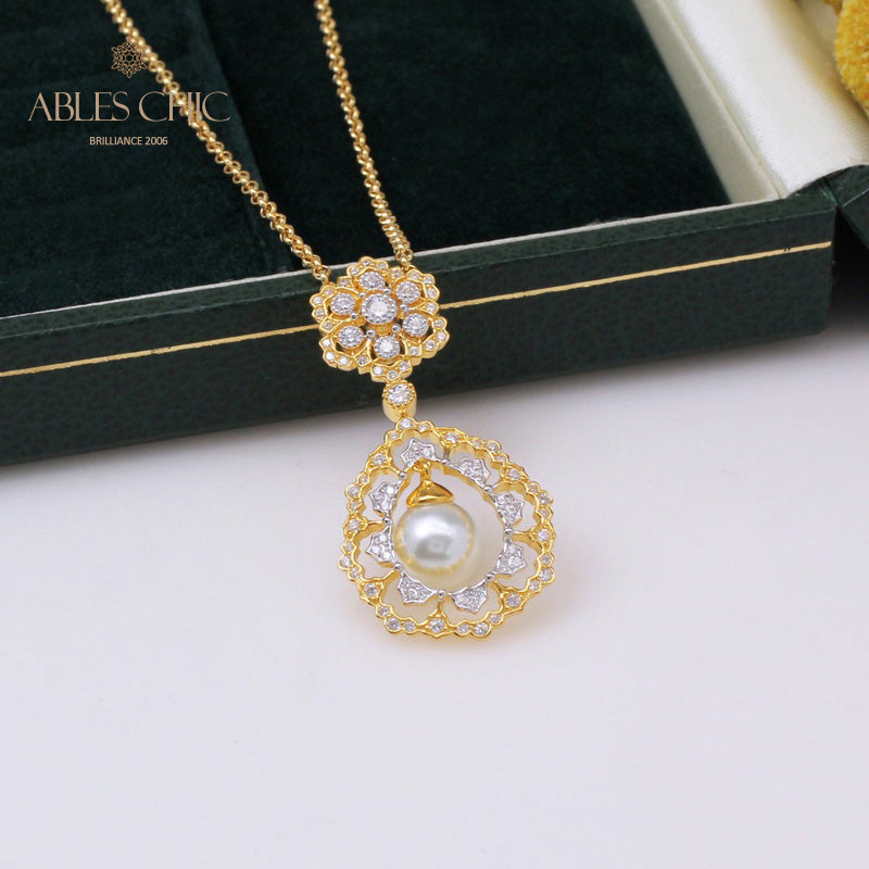 Filigree Teardrop Pearl Necklace 6275