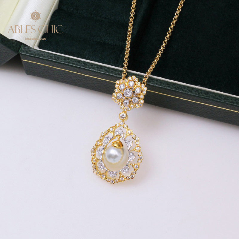 Filigree Teardrop Pearl Necklace 6275