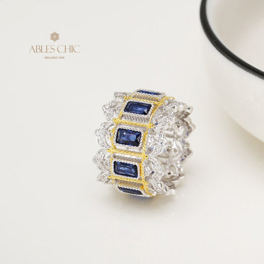 Sapphire Fretwork Floral Ring 5125