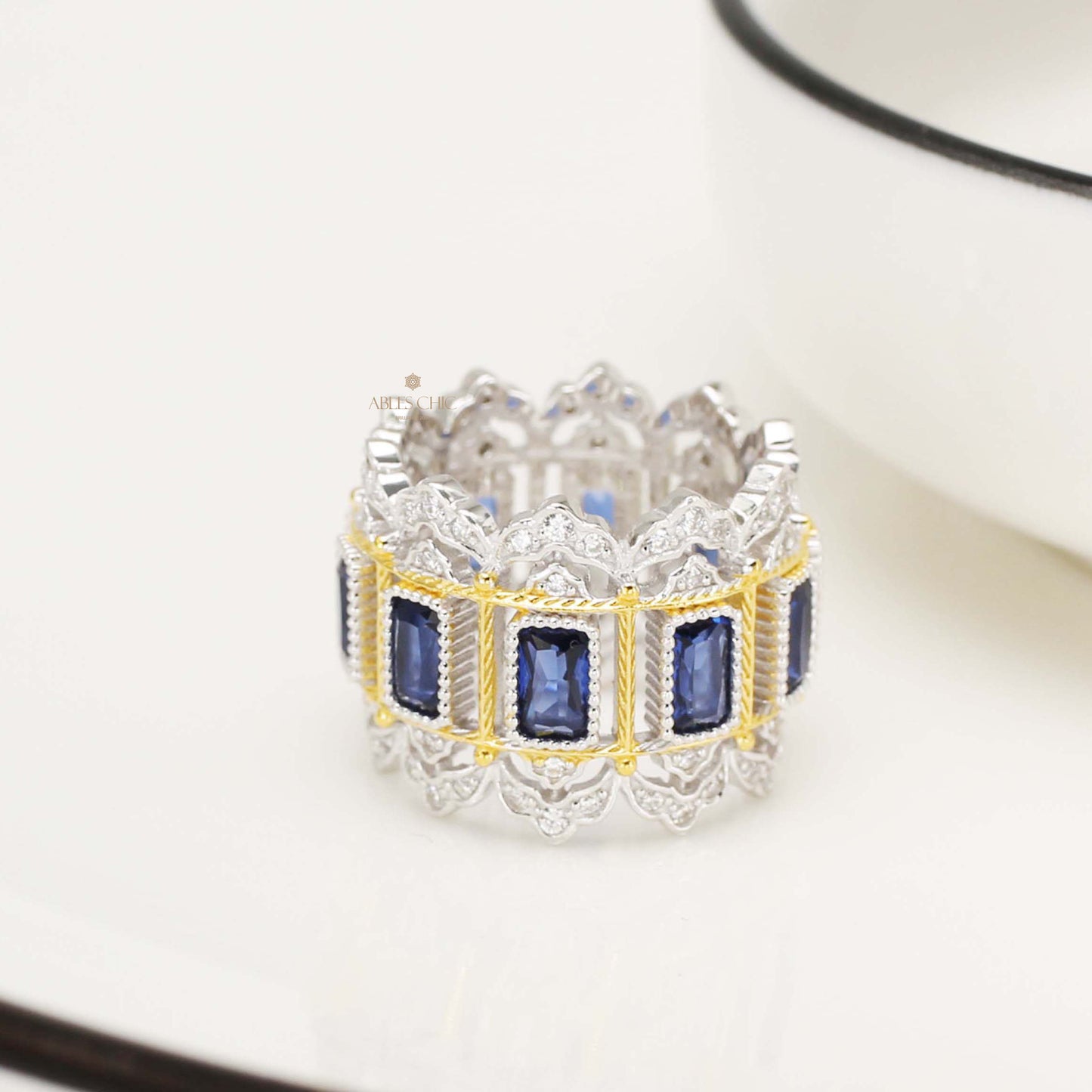 Sapphire Fretwork Floral Ring 5125