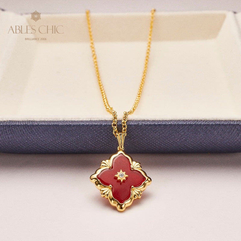 Clover Agate Floral Necklace 5727