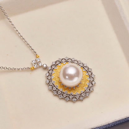 Solitaire Pearl Fretwork Necklace 5734