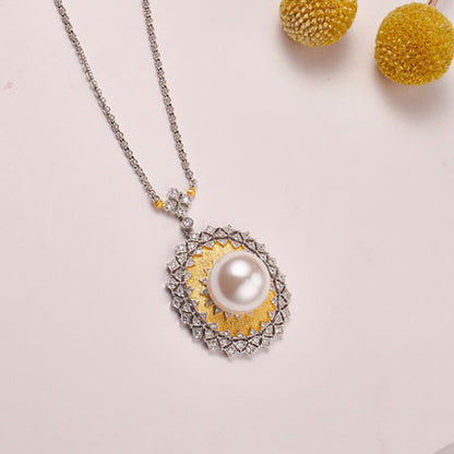 Solitaire Pearl Fretwork Necklace 5734