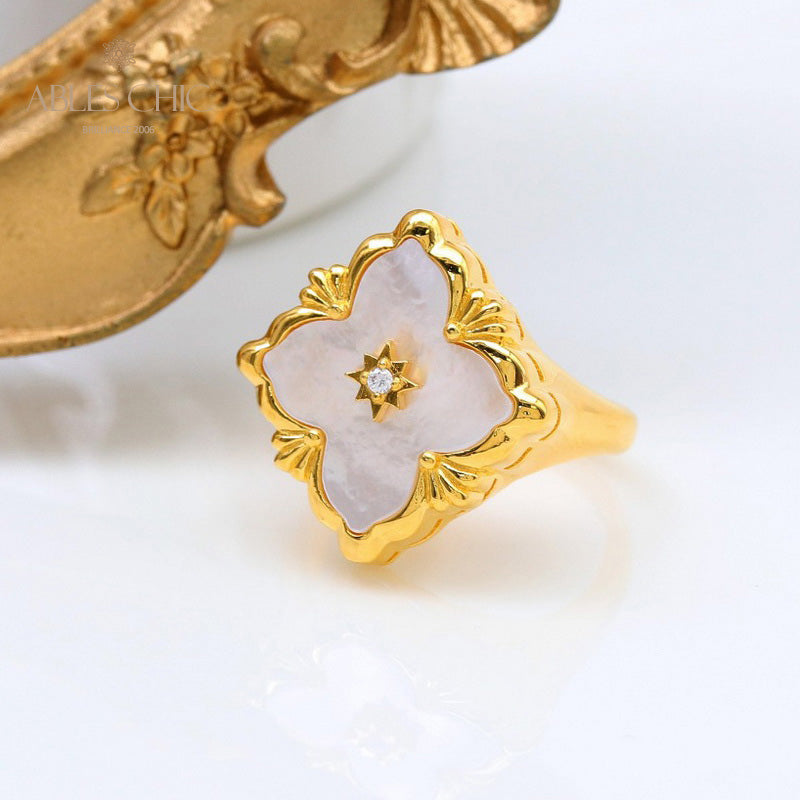 Agate Clover Fretwork Ring 5037