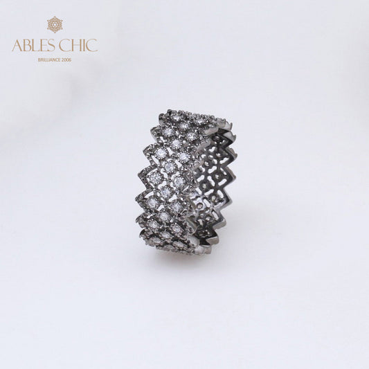 Black Lace Multi Row Stone Ring 5013