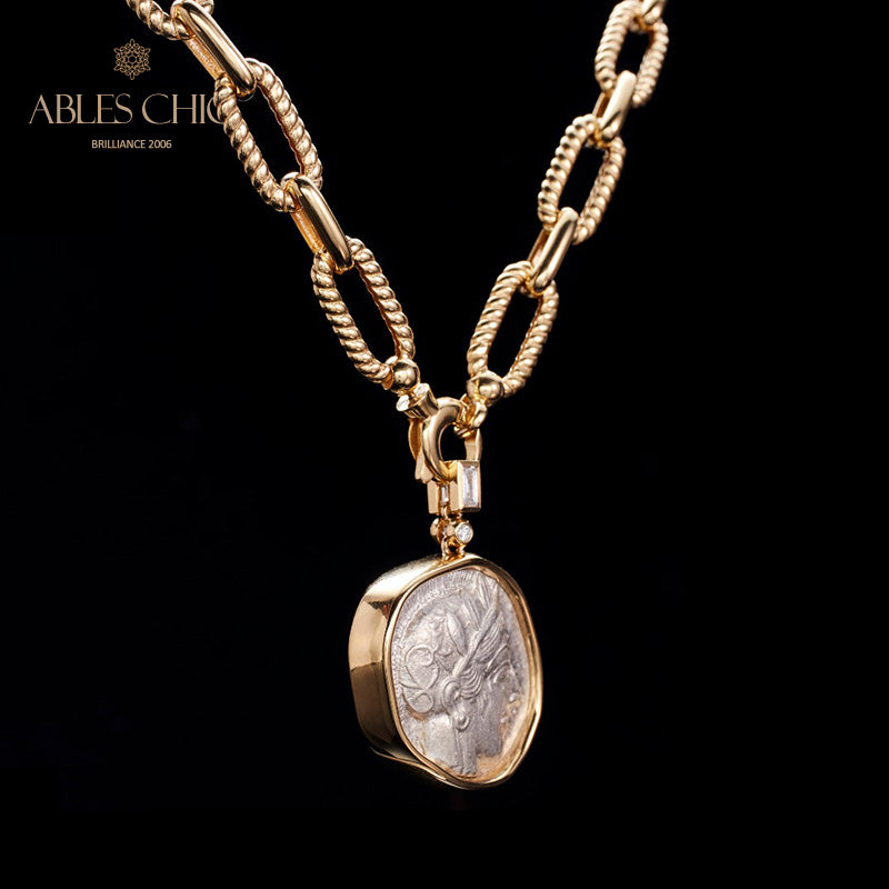 Ancient Lira Athena Coin Necklace