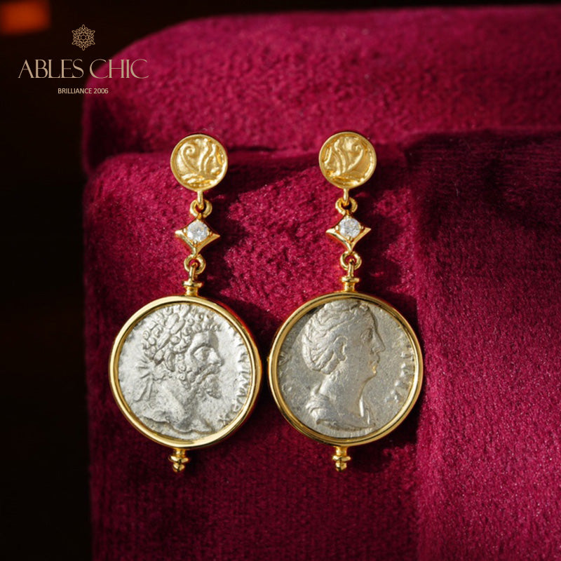 Roman Emperor Lira Medallion Earrings