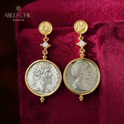 Roman Emperor Lira Medallion Earrings