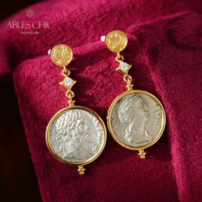 Roman Emperor Lira Medallion Earrings