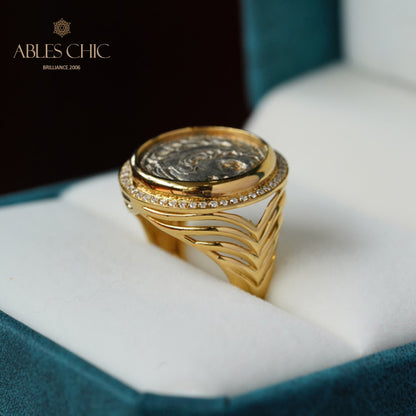 Ancient Heracles Coin Diamond Ring