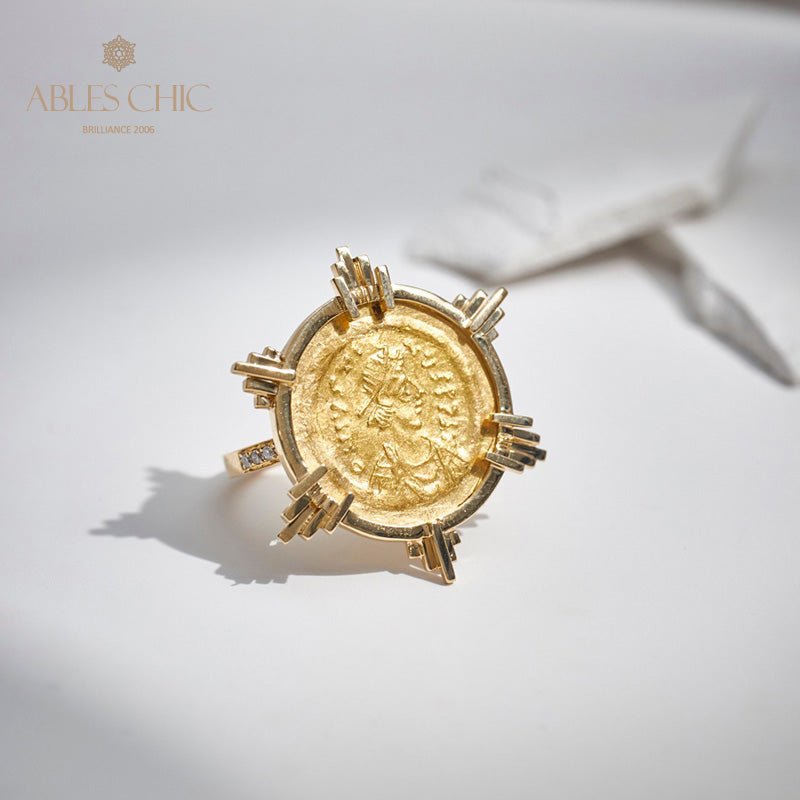 Greek Gold Coin Ring