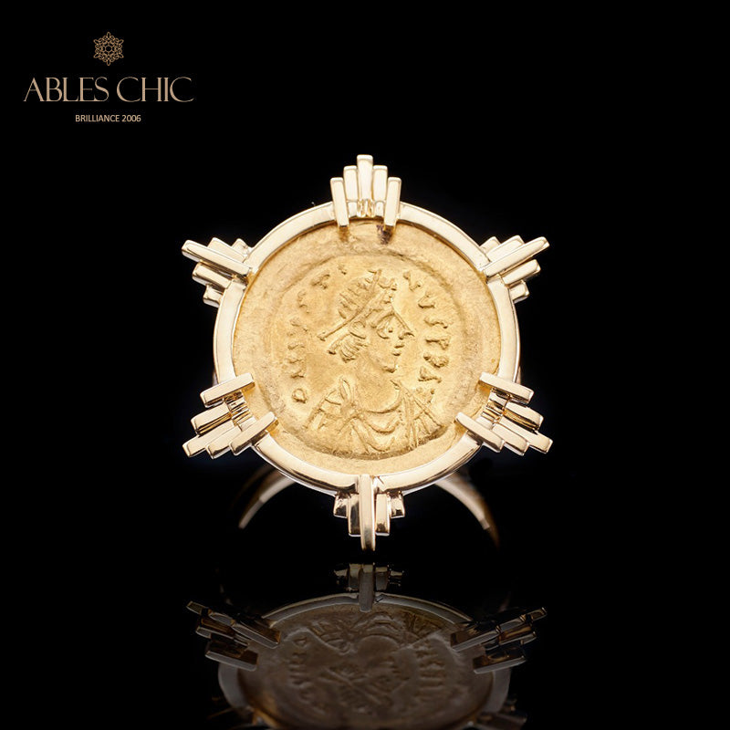 Greek Gold Coin Ring