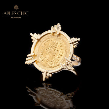 Greek Gold Coin Ring
