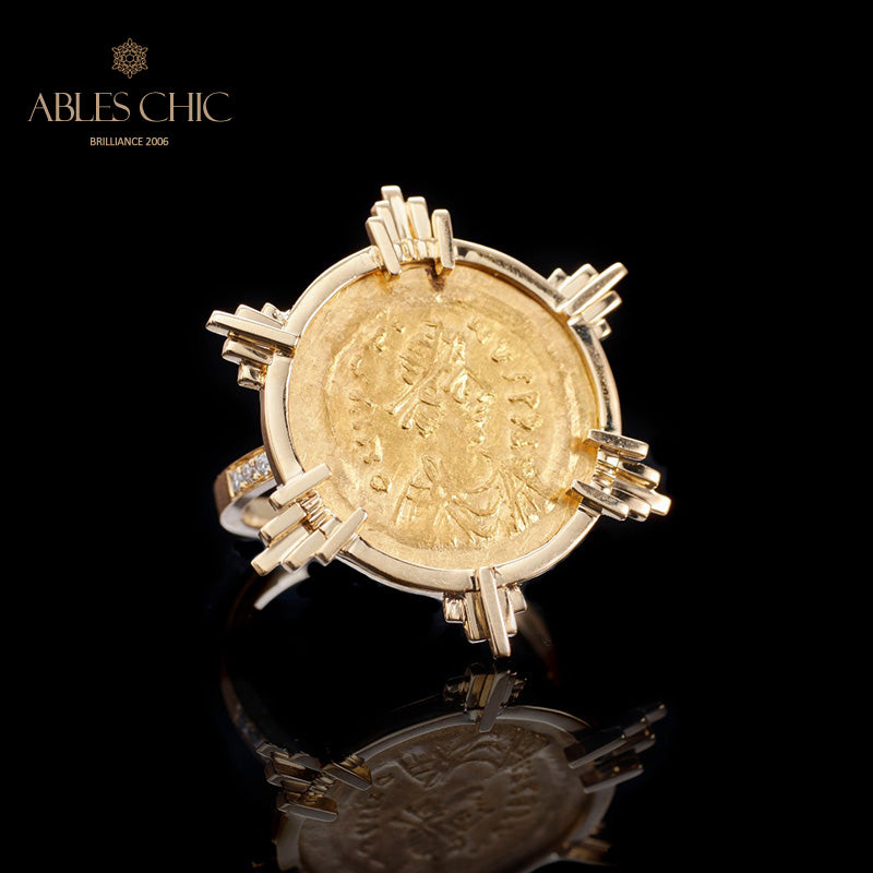 Greek Gold Coin Ring