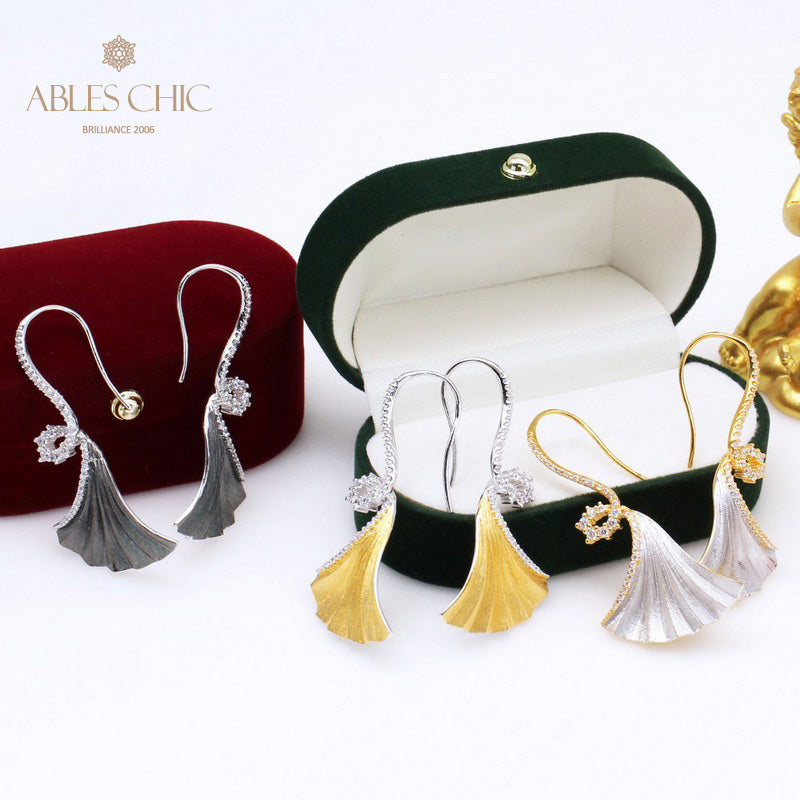 Fabric Element Ginkgo Leaf Earrings 5450