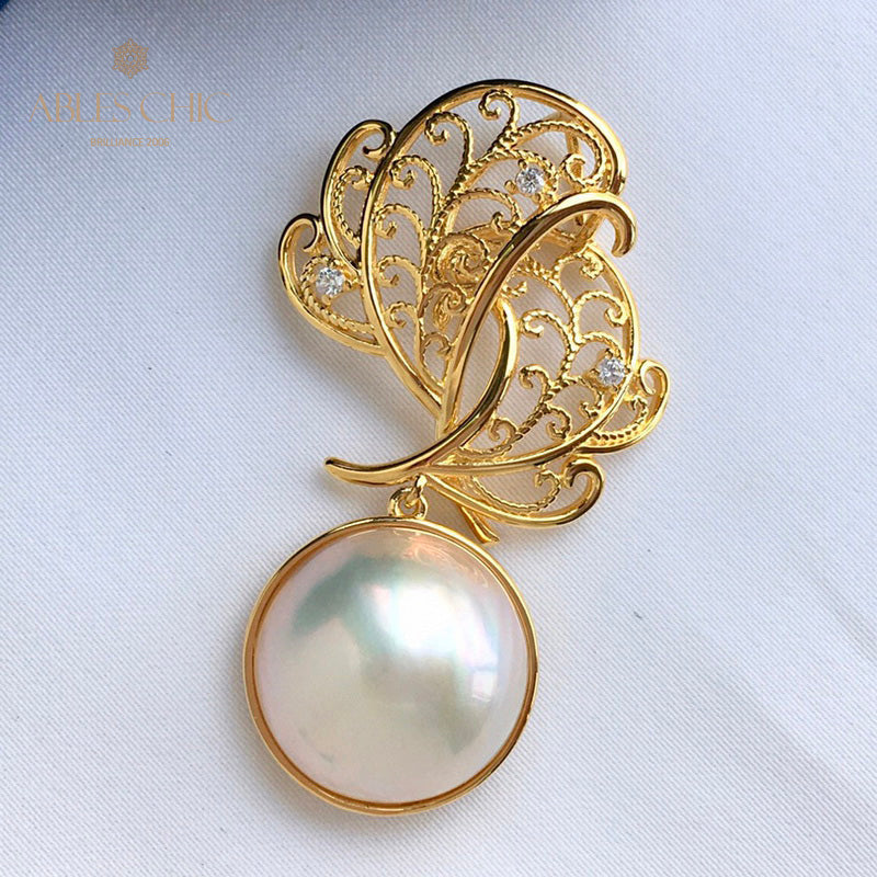 Mabe Pearl Filigree Leaf Pendant 5820