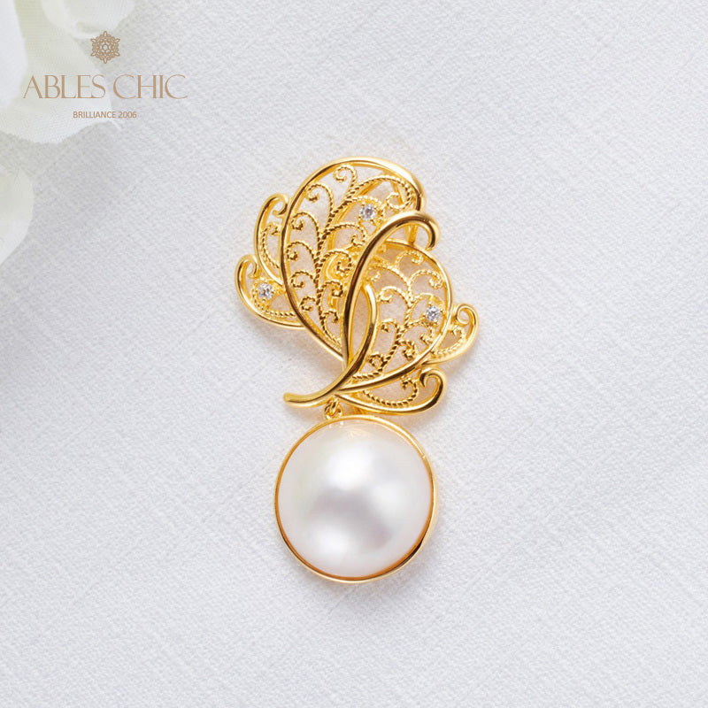 Mabe Pearl Filigree Leaf Pendant 5820