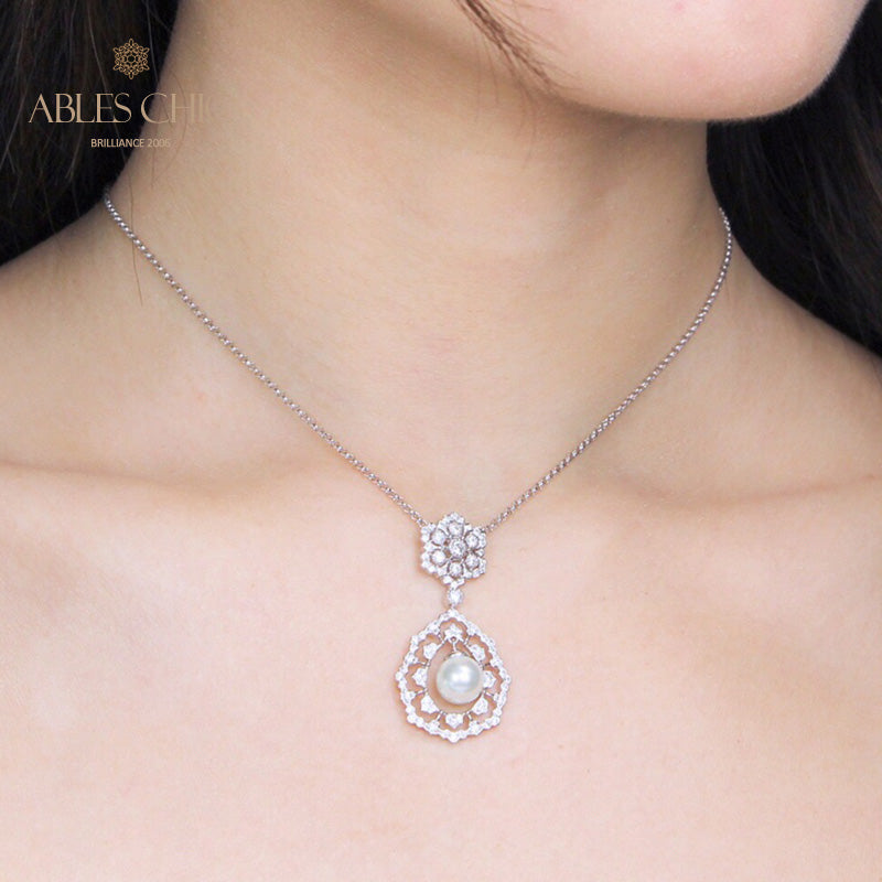Filigree Teardrop Pearl Necklace 6275
