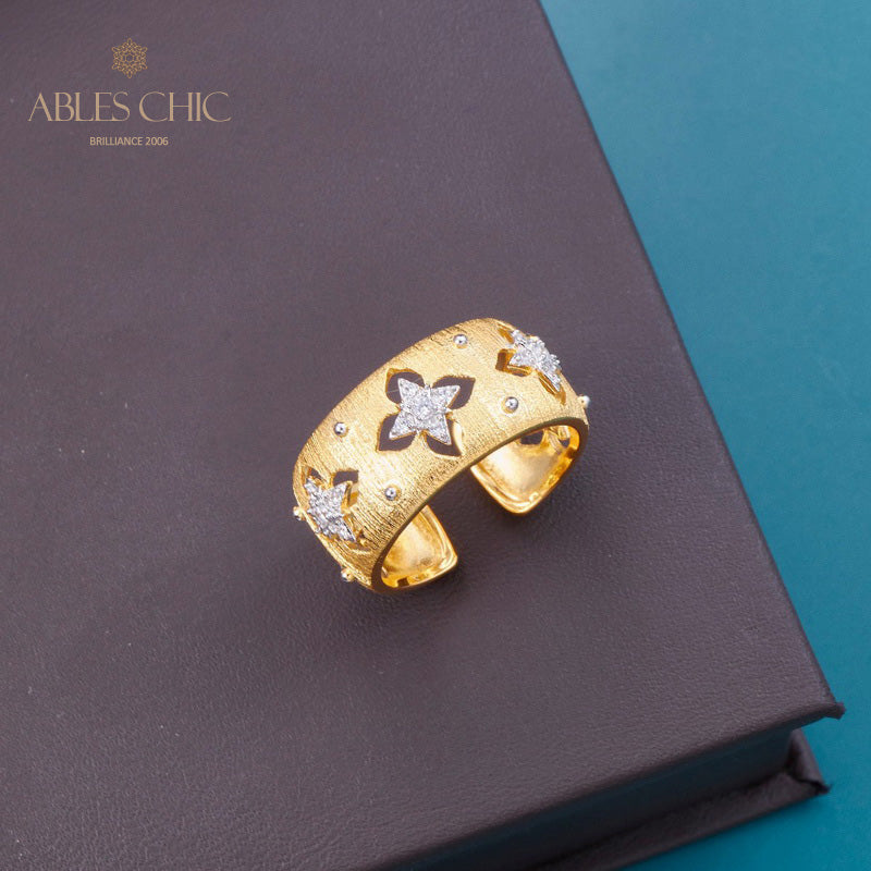 Silky CZ Clovers Floral Ring 5706