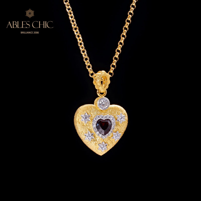 Fabric Pattern Heart Charm Necklace 5849